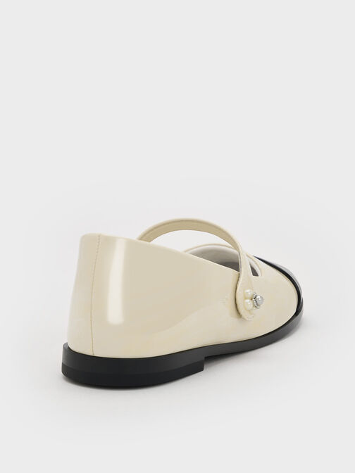 Girls' Patent Cap-Toe Mary Janes, Chalk, hi-res