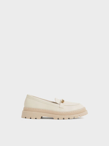 Girls' Metallic Accent Penny Loafers, Chalk, hi-res