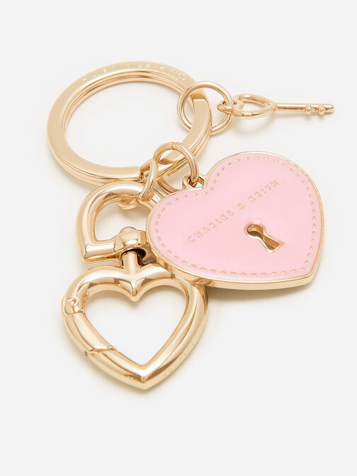 Heart Lock Keychain, Pink, hi-res