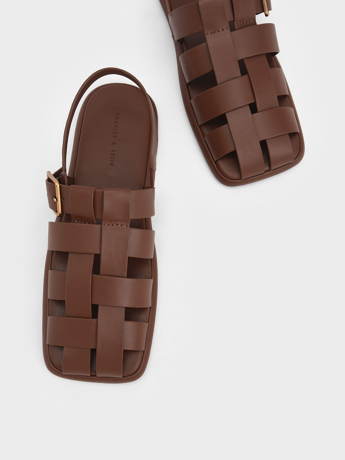 Brown Metallic Buckle Caged Slingback Sandals CHARLES KEITH SG