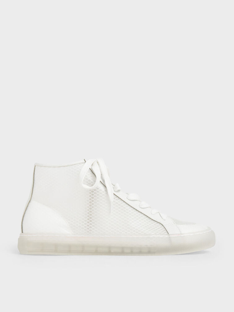 Clear Mesh High Top Sneakers, White, hi-res