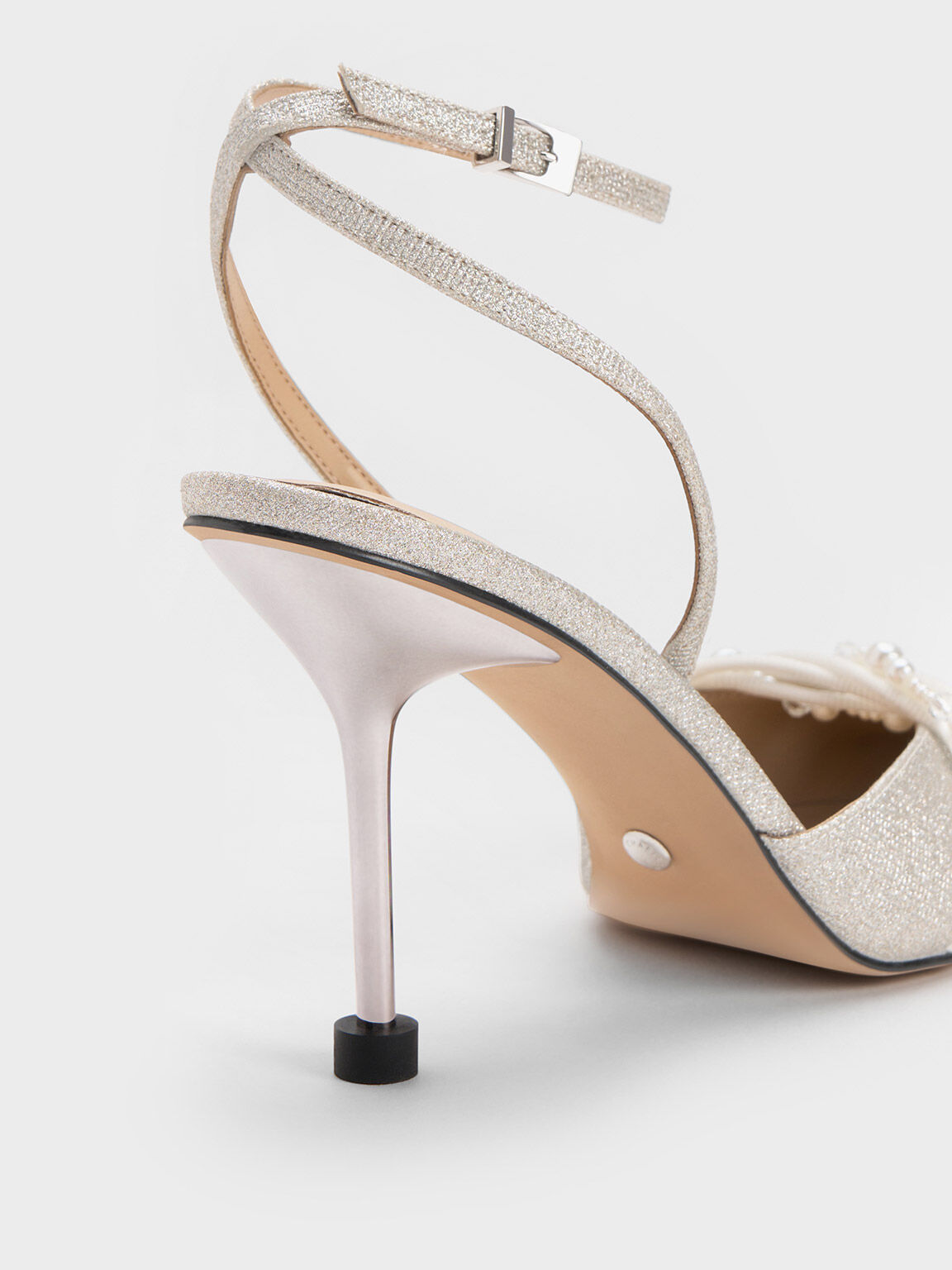 Beaded Glittered Ankle-Strap Pumps, Silver, hi-res
