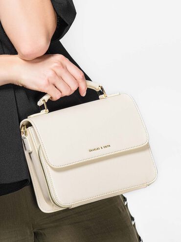 Basic Front Flap Crossbody Bag, Ivory, hi-res