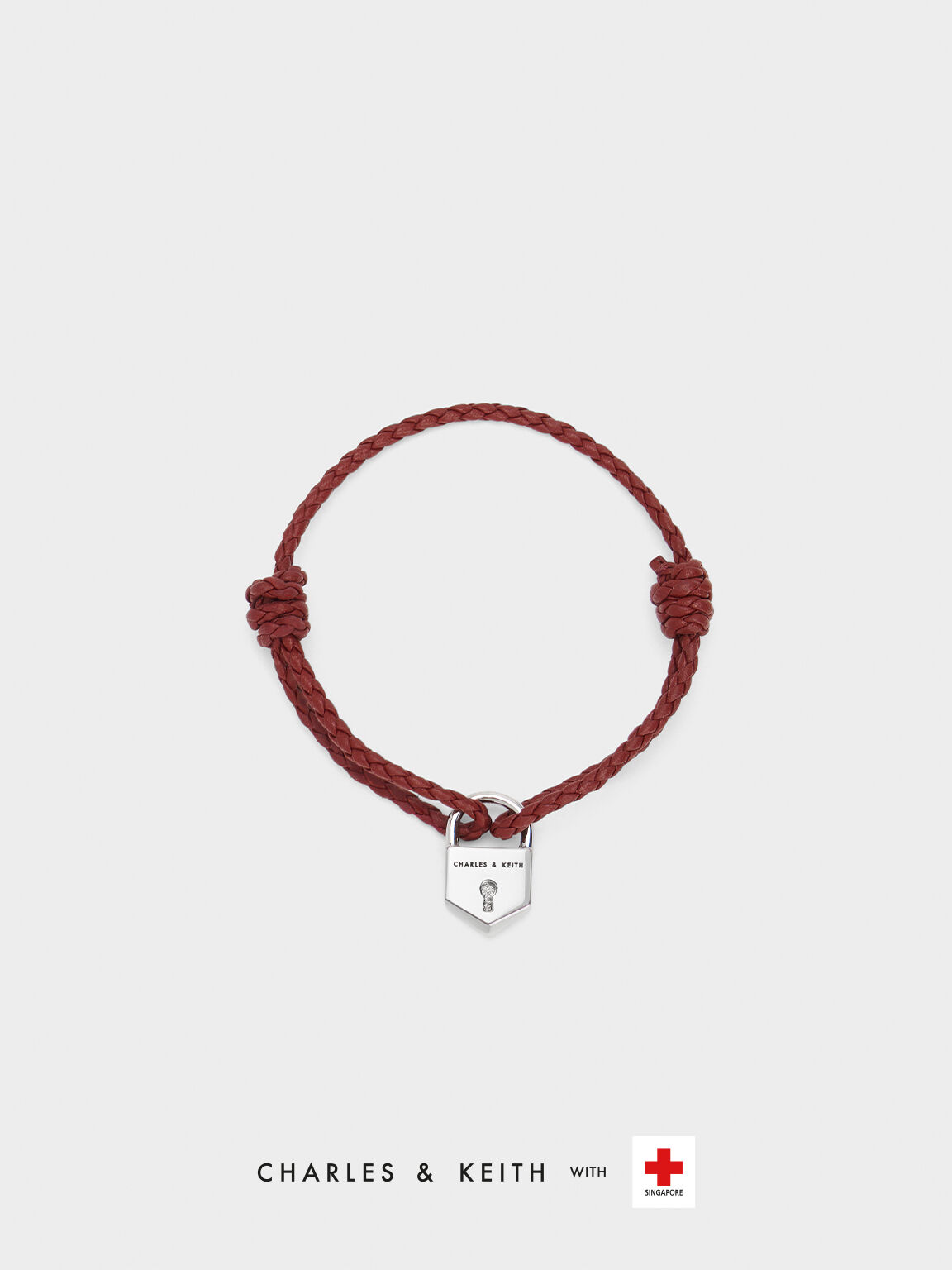 Lock Motif Leather Bracelet, Red, hi-res