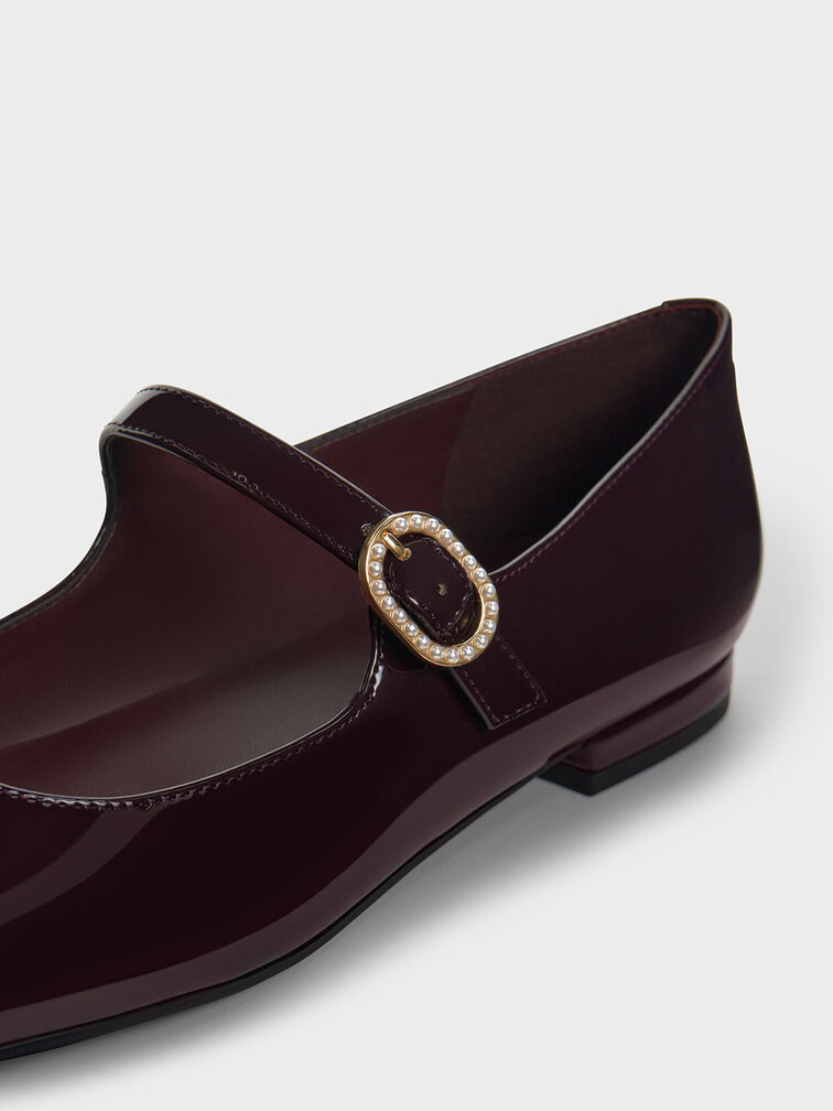 Patent Pearl-Buckle Mary Janes, Maroon, hi-res