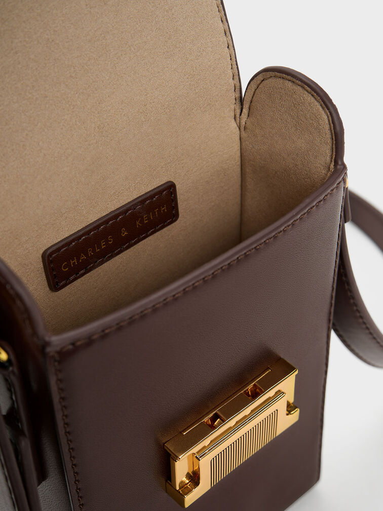 Bolsa alargada con acento metálico, Marrón oscuro, hi-res