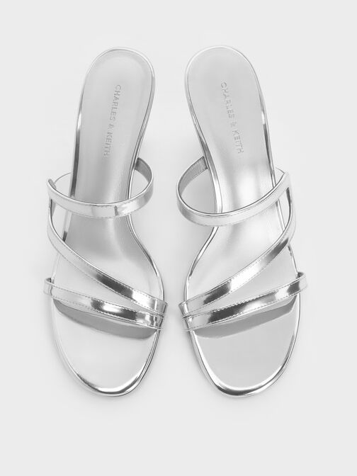 Arden Metallic Wavy Heeled Mules, Silver, hi-res
