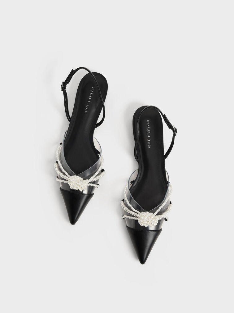 Bead-Embellished Slingback Ballerina Flats, Black, hi-res