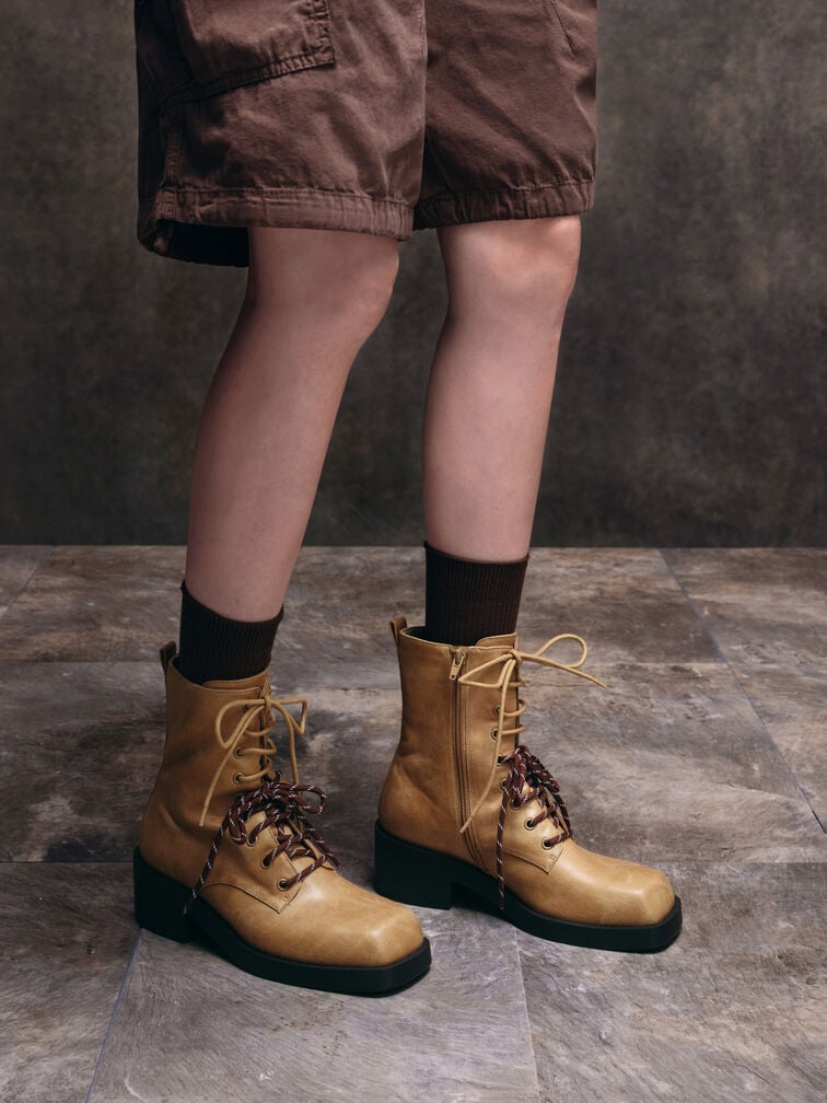 Logan Double-Lace Mid-Calf Combat Boots, Sand, hi-res