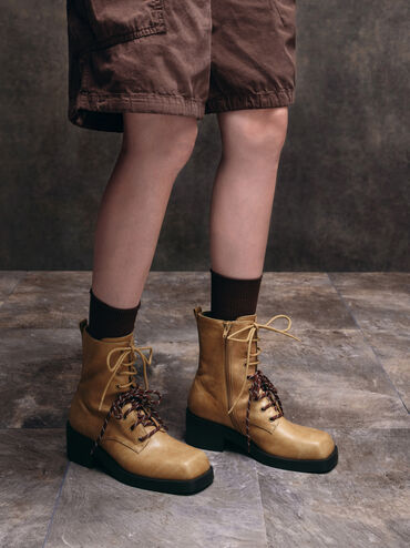 Logan Double-Lace Mid-Calf Combat Boots, Sand, hi-res