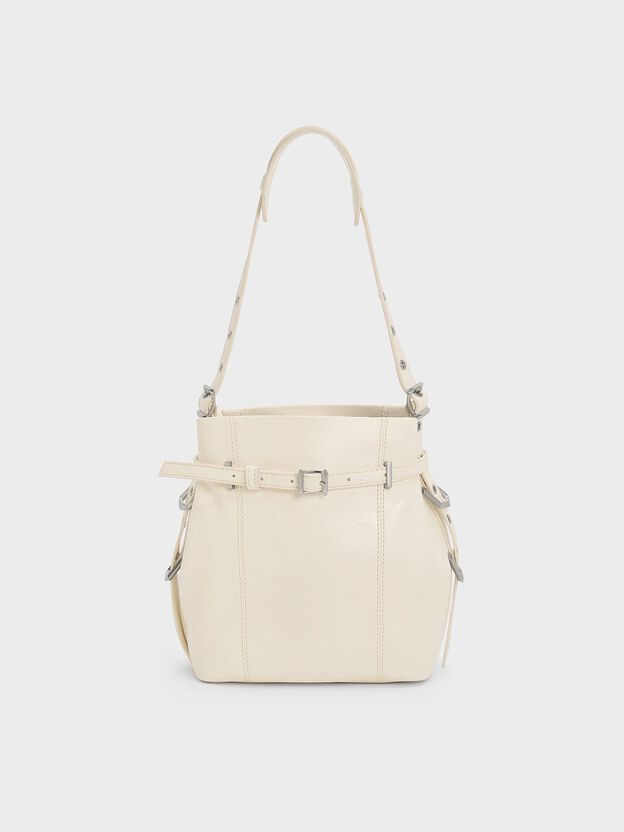 Bryna Belted Bucket Bag, Cream, hi-res