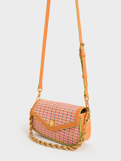 Este Chain Handle Tweed Bag, Orange, hi-res