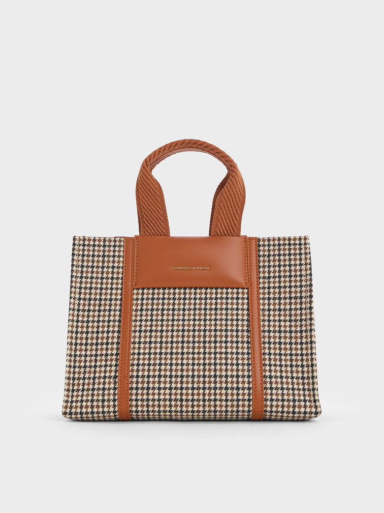 Mini Shalia Checkered Tote Bag, Cognac, hi-res