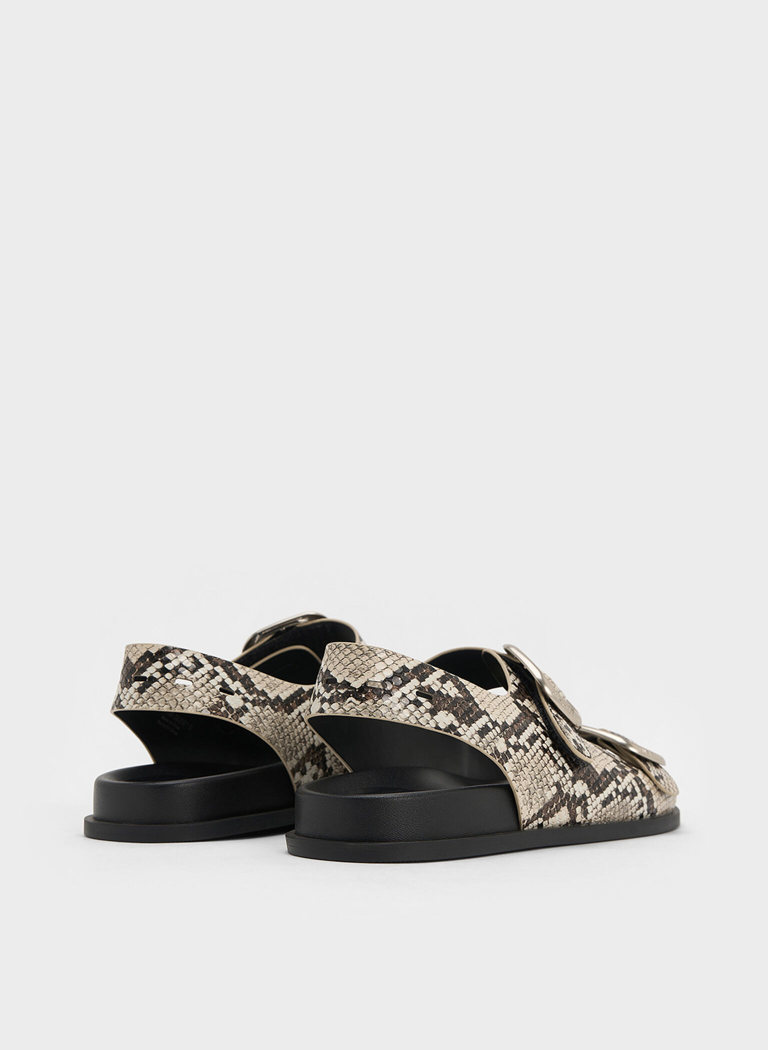 Snake-Print Buckled Double-Strap Slingback Sandals, Animal Print Natural, hi-res