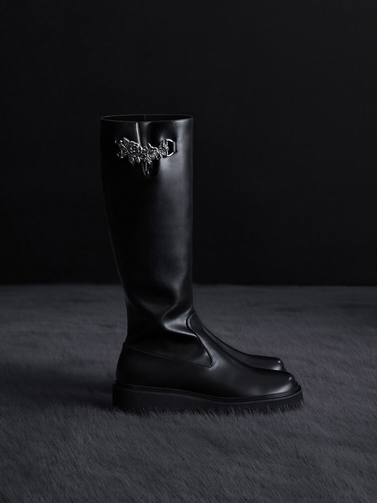 Botas altas Imogen con diseño de rosa, Negro, hi-res