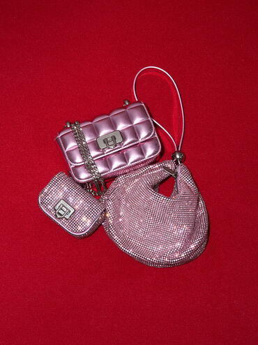 Bolso de doble uso con adornos de cristal, Rosa, hi-res