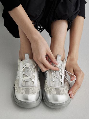 Zapatillas deportivas Casey de plataforma metalizadas con encaje, Multicolor, hi-res