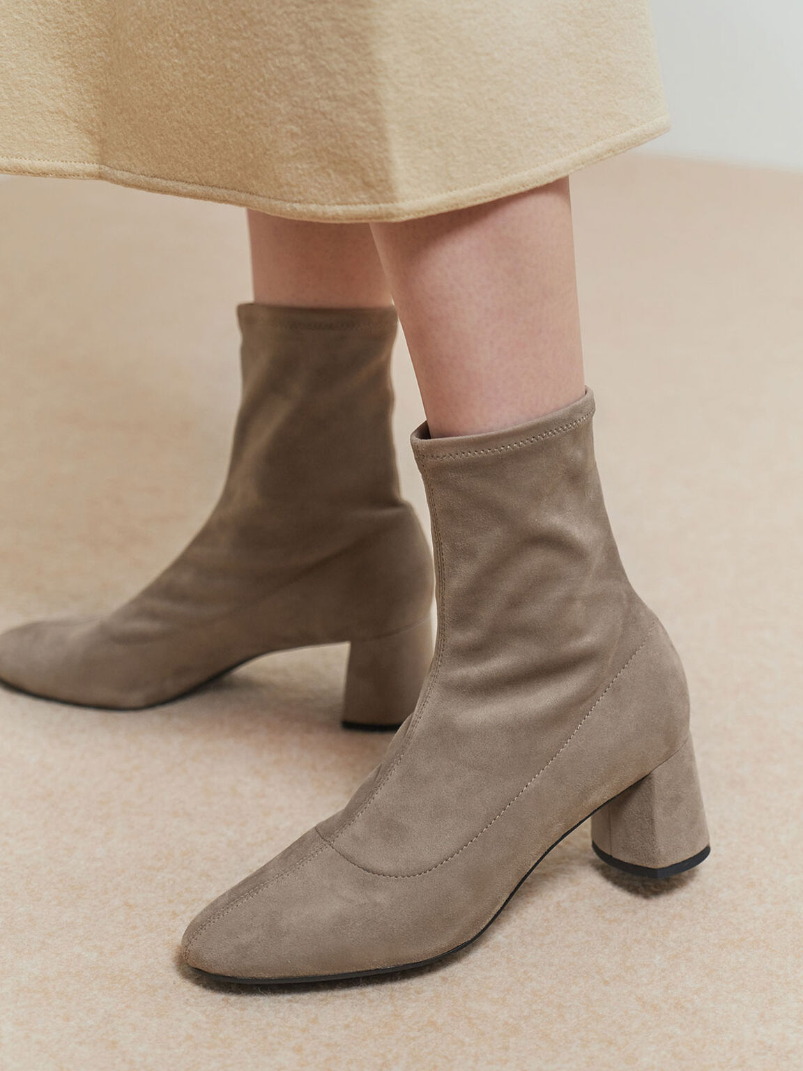 Textured Sculptural Heel Ankle Boots, Taupe, hi-res