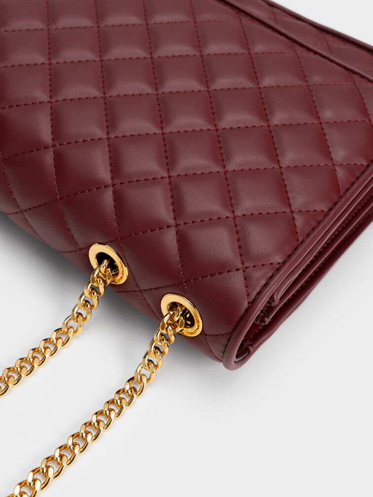 Push-Lock Quilted Crossbody Bag, Burgundy, hi-res