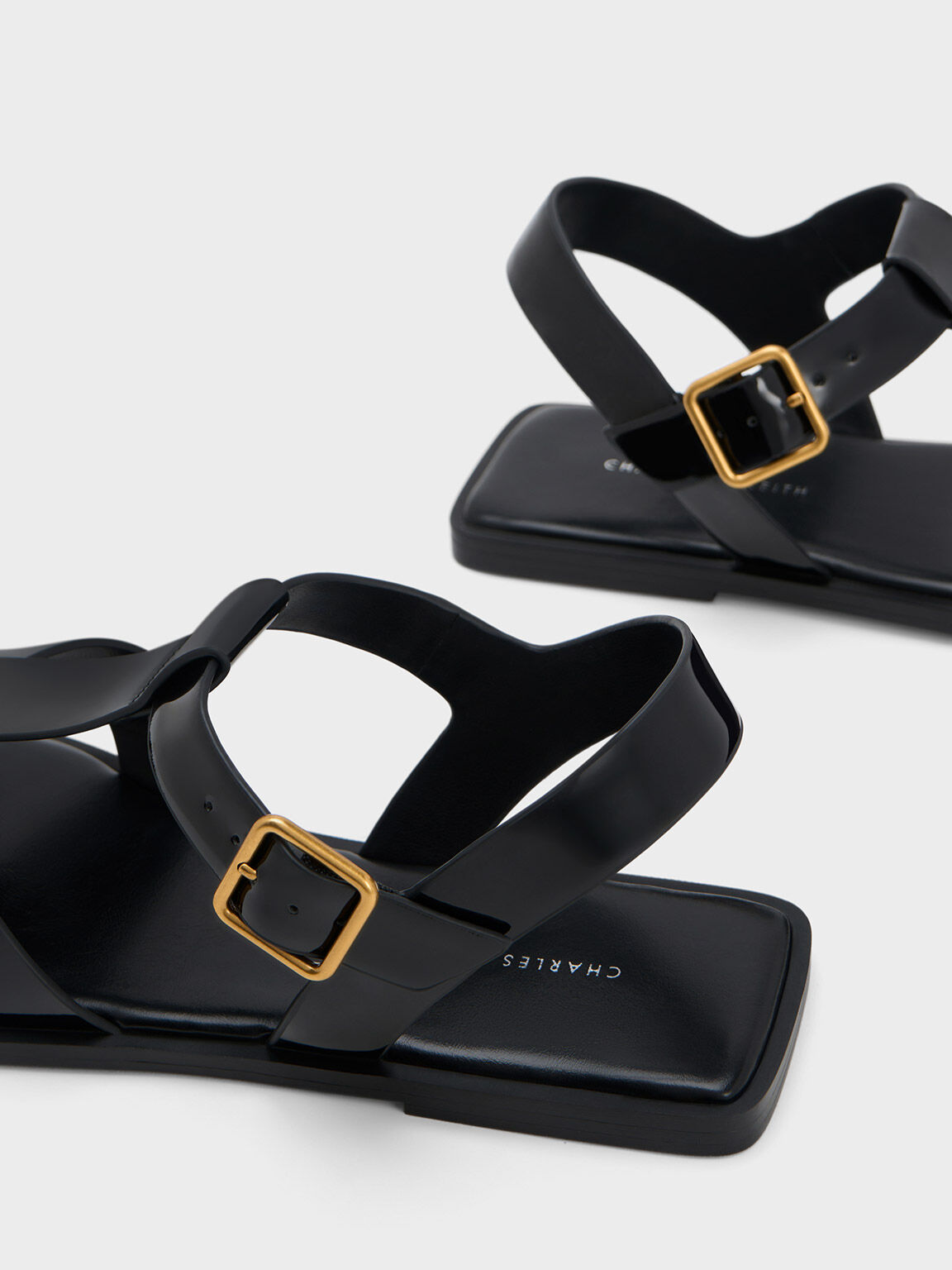Patent Strappy Crossover Sandals, Black Patent, hi-res