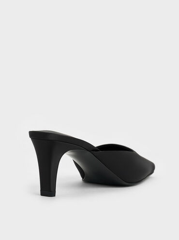 Satin Square-Toe Blade-Heel Mules, Black Textured, hi-res