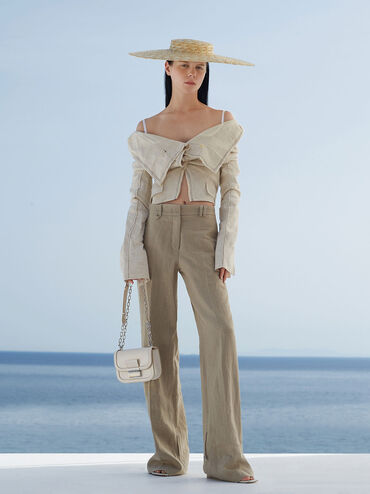 Bolso Charlot con correa de cadena, Beige, hi-res