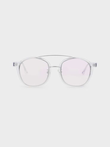 Gradient Tint Round Sunglasses, White, hi-res