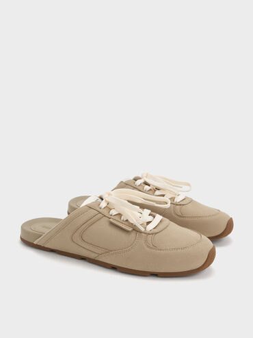 Textured Lace-Up Slip-On Sneakers, Taupe, hi-res