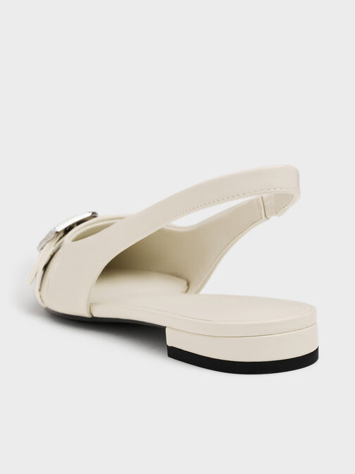 Patent Crystal-Buckle Pointed-Toe Slingback Flats, Chalk, hi-res