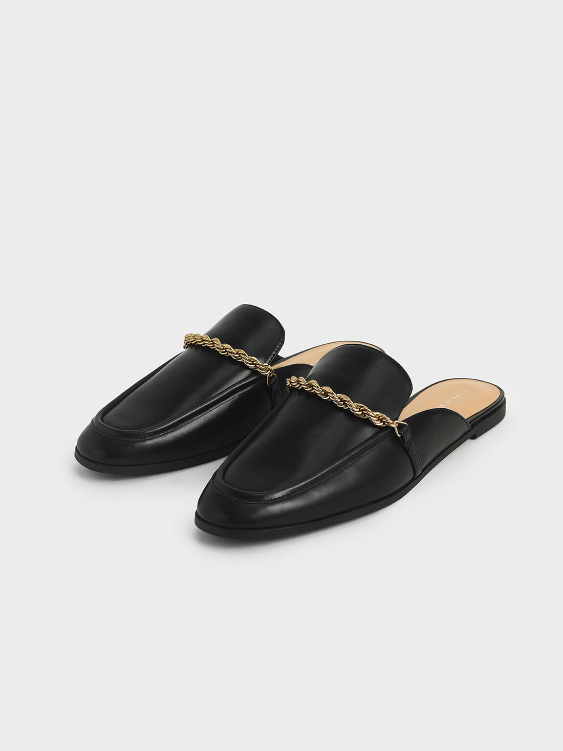 Metallic Accent Mule Flats, Black, hi-res