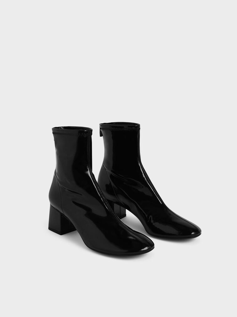 Patent Block Heel Ankle Boots, Black, hi-res