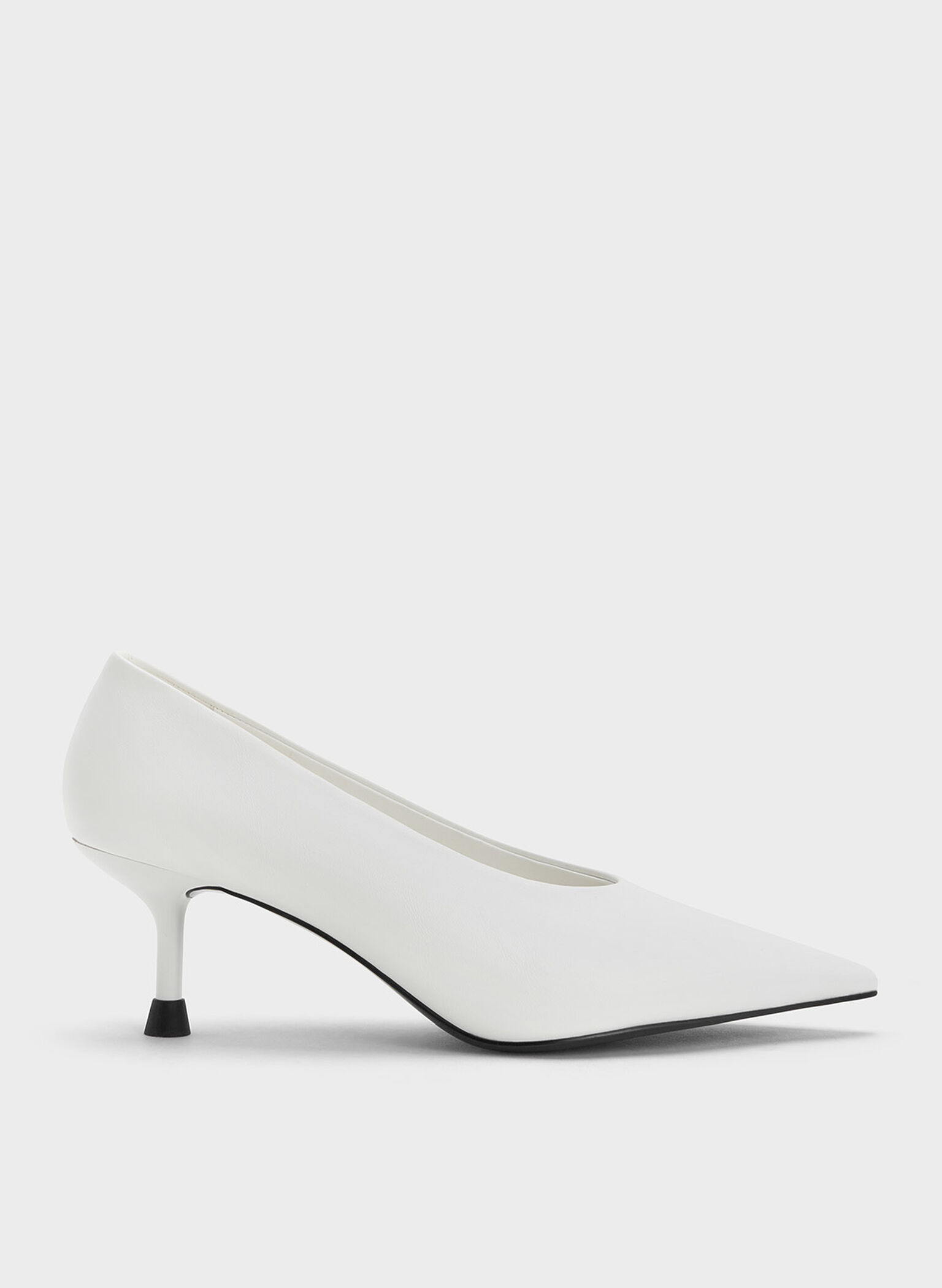 Pointed-Toe Kitten-Heel Pumps, White, hi-res