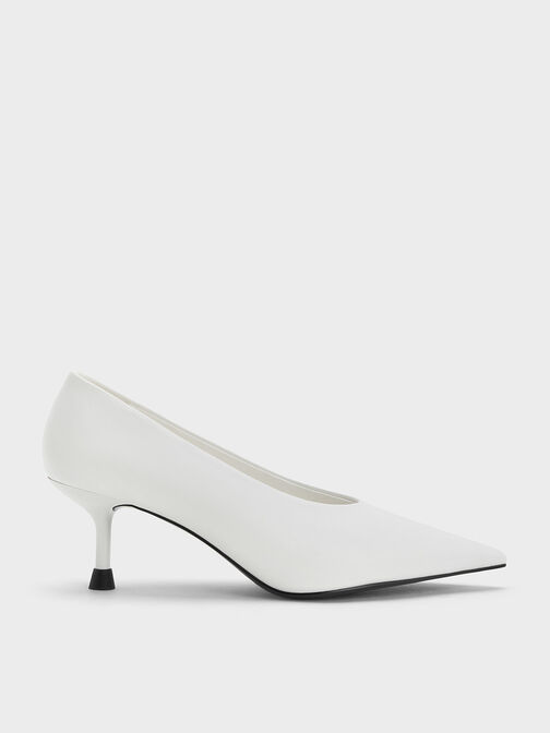 Pointed-Toe Kitten-Heel Pumps, White, hi-res