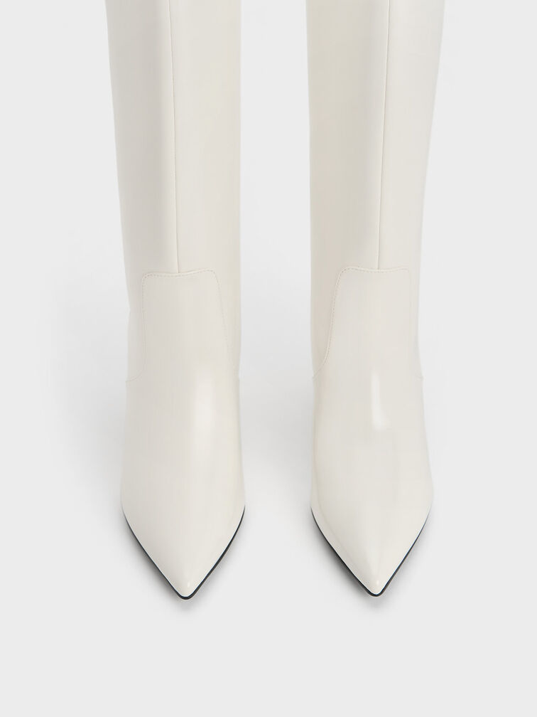 Lucinda Trapeze-Heel Knee-High Boots, White, hi-res