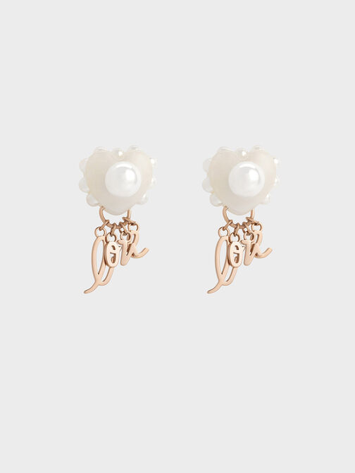 "Love" Heart Drop Earrings, Gold, hi-res