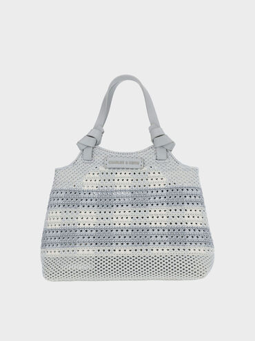 Ida Checkered Knotted Handle Tote Bag​, Sea Salt Blue, hi-res