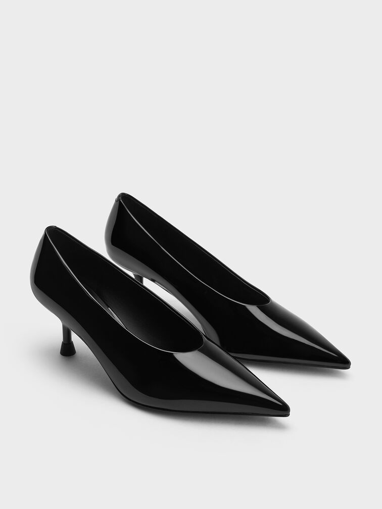 Zapatos de charol con tacón bajo y punta afilada, Charol negro, hi-res