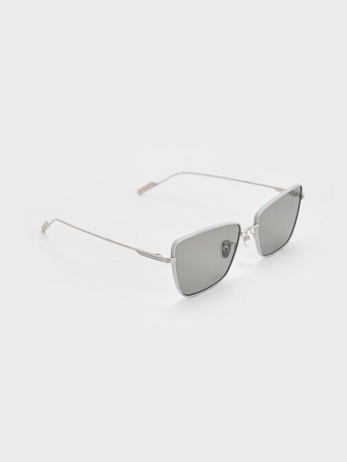 Metallic-Rim Square Sunglasses, Sage Green, hi-res