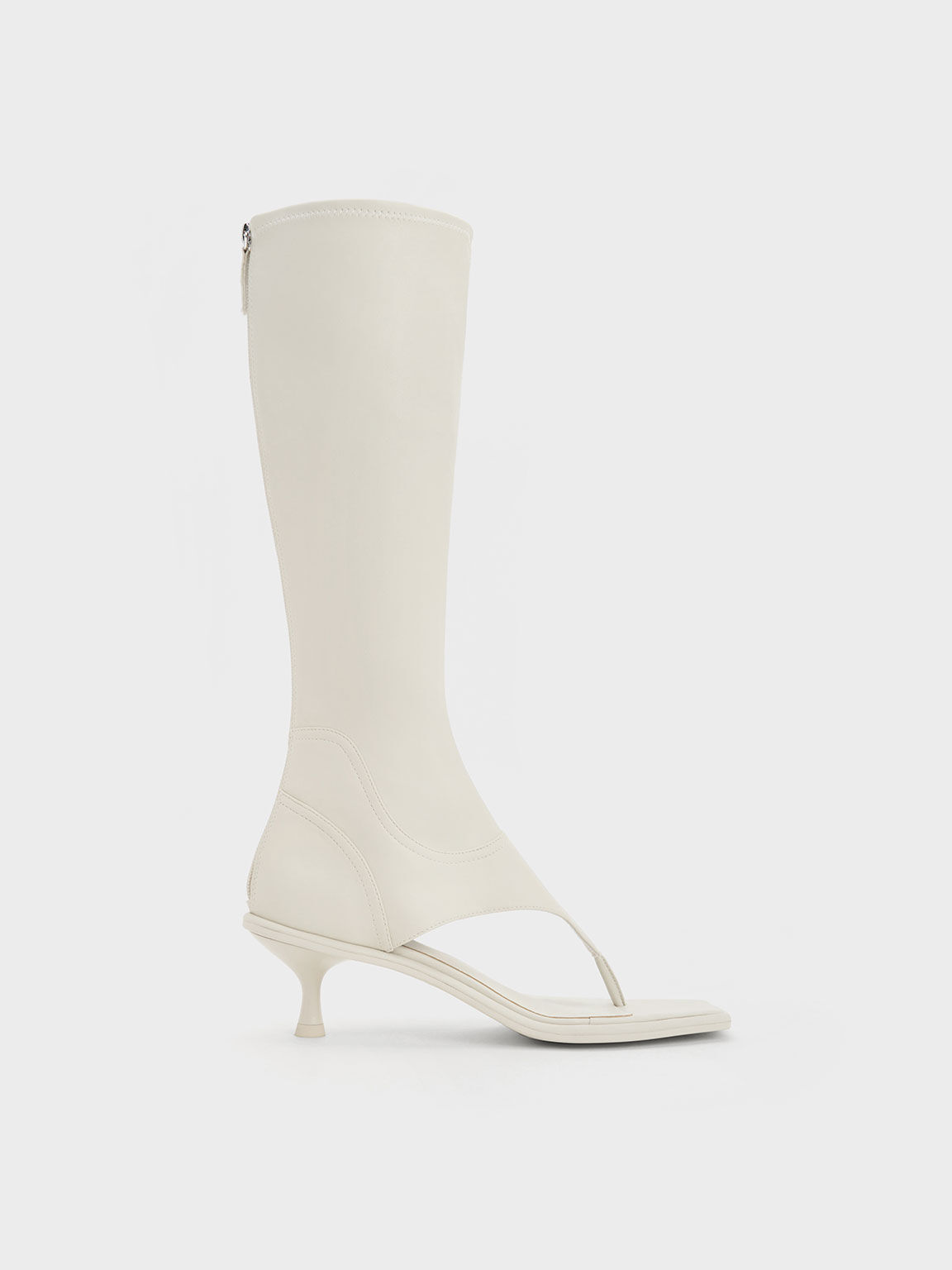Chalk Kitten Heel Thong Knee High Boots CHARLES KEITH SG