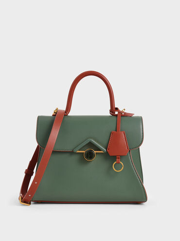 Stone Embellished Handbag, Green, hi-res