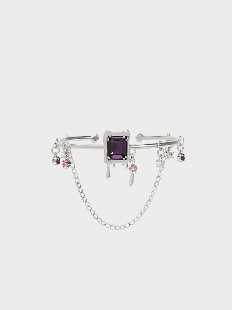 Zira Crystal Charm Cuff Bracelet, Silver, hi-res