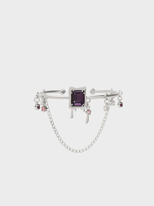 Zira Crystal Charm Cuff Bracelet, Silver, hi-res