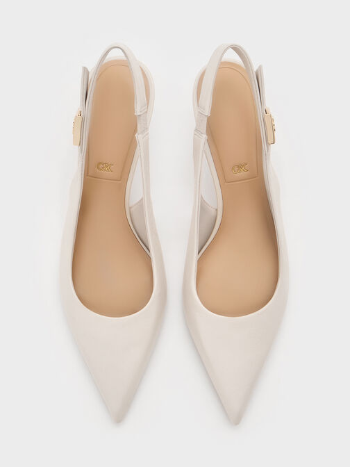 Cody Leather Pointed-Toe Kitten-Heel Slingback Pumps, Chalk, hi-res