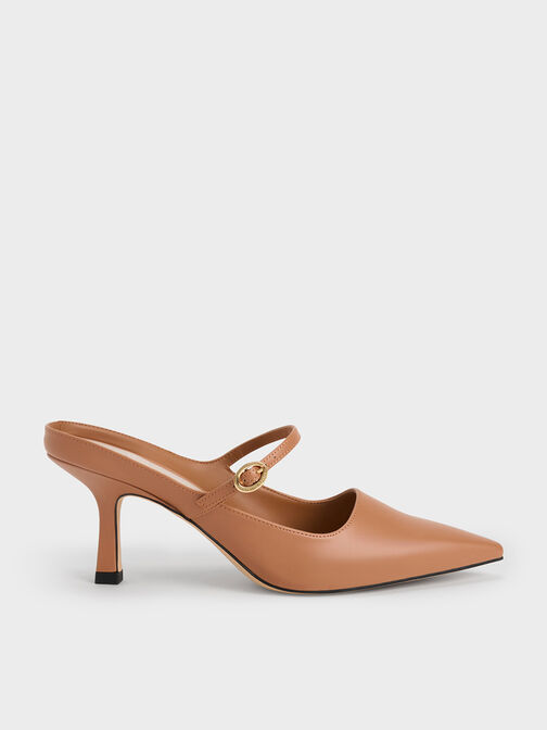 Mary Jane Heeled Mules, Caramel, hi-res