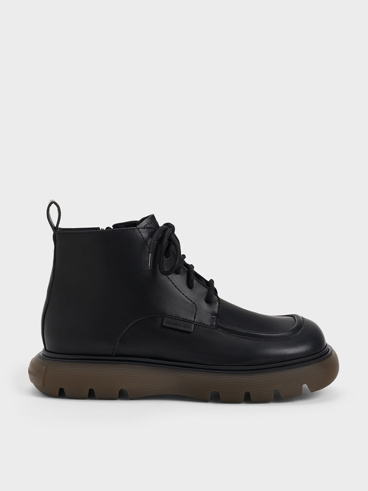 Gum Sole Lace-Up Ankle Boots, Black, hi-res