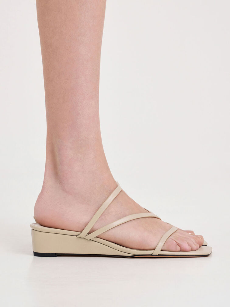 Strappy Wedge Mules, Beige, hi-res