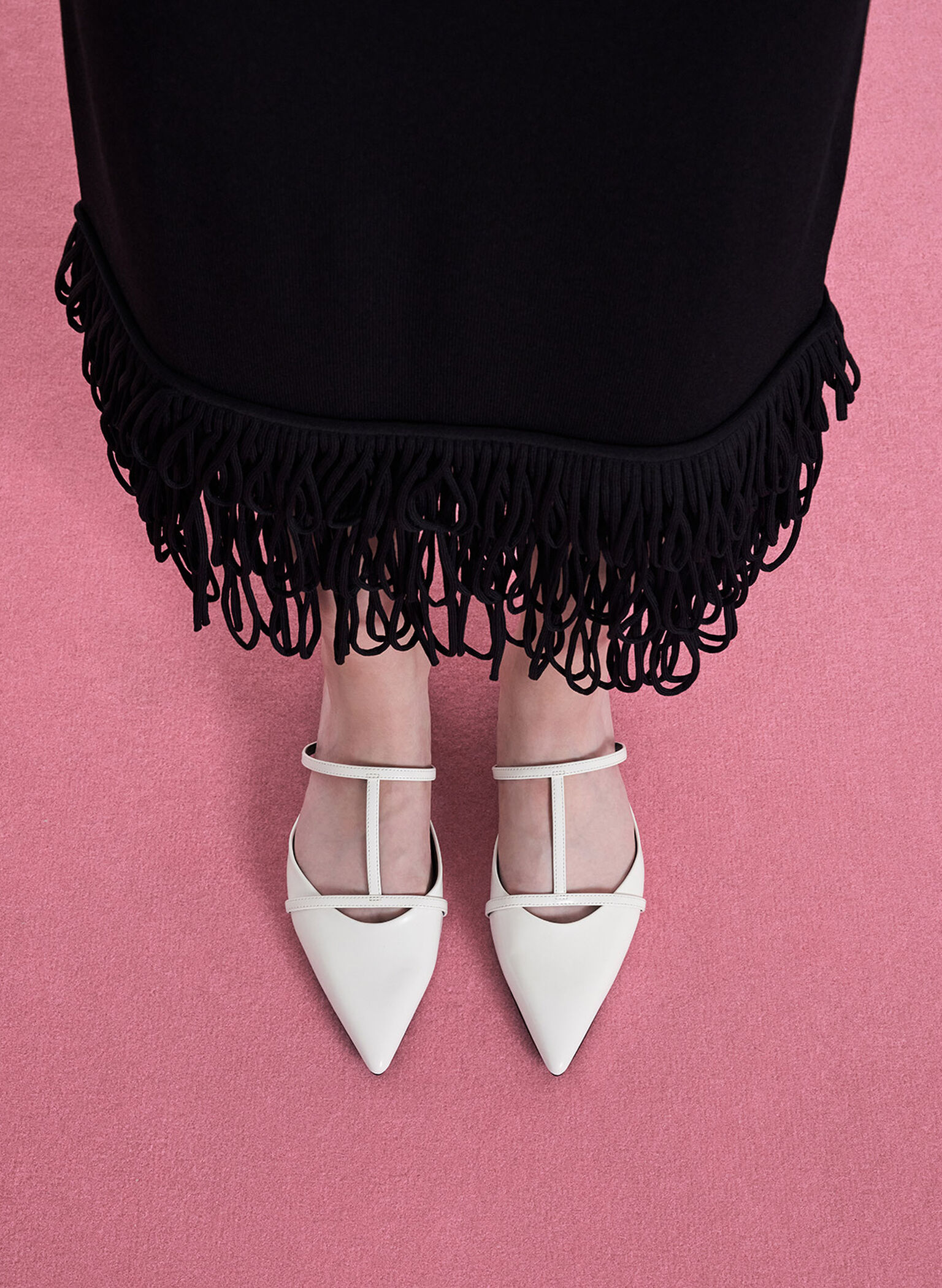 Clara T-Bar Pointed-Toe Mules, White, hi-res