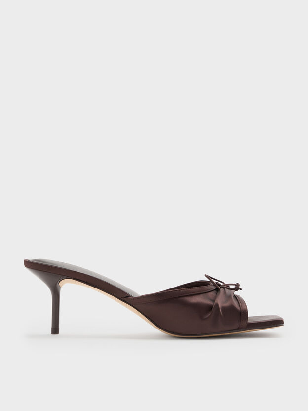 Sadira Satin Heeled Mules, Dark Brown, hi-res
