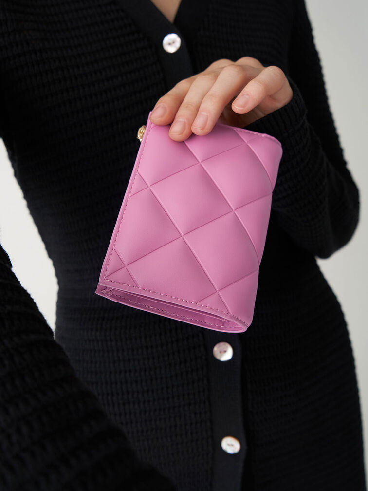 Gemma Quilted Card Holder, Pink, hi-res