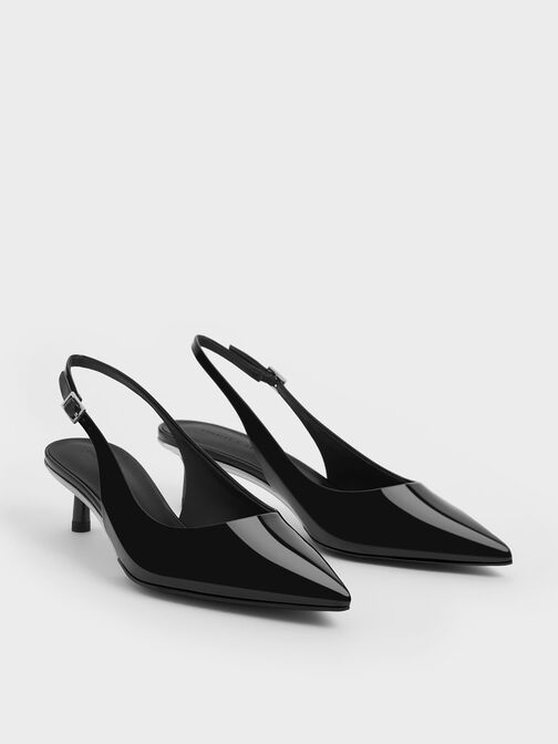 Patent Pointed-Toe Slingback Pumps, Black Patent, hi-res